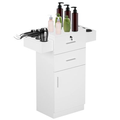 SSLine Beauty Salon Storage Cabinet, Hair Styling Barber Station w/ 2 Drawers 1 Cabinet and 6 Hair Dryer Holders, Lockable Styling Station Beauty Equipment Salon Spa Equipment Set