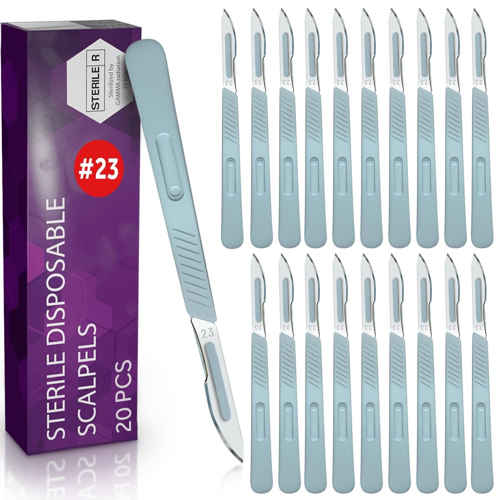 MyMed Disposable Scalpel Blades| #23 Sharp Carbon-Steel Blades | Pack of 20| Sterile Individual Pouches| for Dermaplaining, Podiatry, Crafts & More