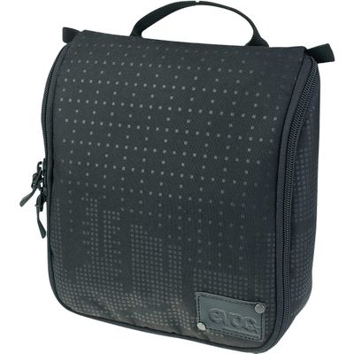 EVOC WASH POUCH Wash bag for everyday, toilet bag for travel and holidays (individually configurable dividers, removable pocket mirror, integrated hook for hanging), Black, Black, One Size, Modern