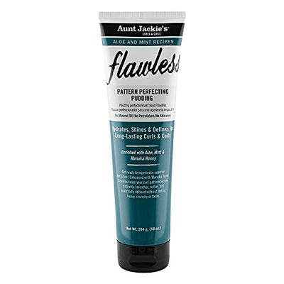 Aunt Jackie's Aloe and Mint Recipes Flawless Pattern Perfecting Pudding Enhanced with Manuka Honey for Long Lasting Curls & Coils, 10 oz, Green