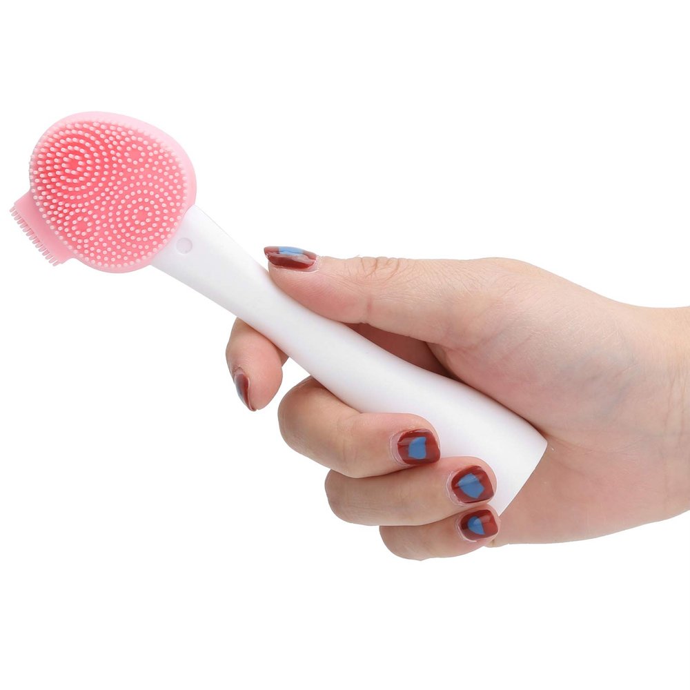 Alvinlite Manual Facial Cleaning Brush, Silicone Facial Scrubber 2-in-1 Face Brush Mask Mixing Stick for Skin Care(Pink)