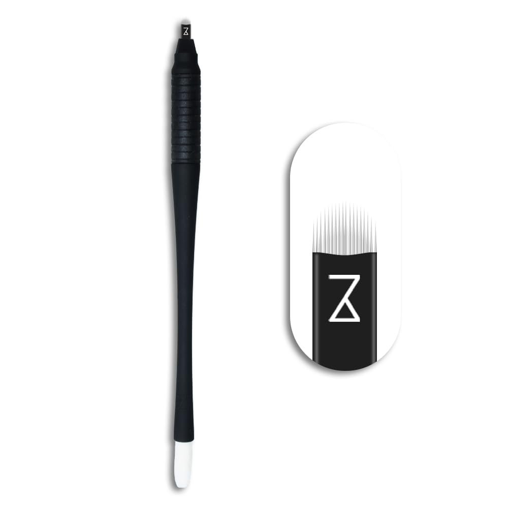 M Mellie's Signature Microblading Eyebrow Pen (Pack of 10) - Disposable Microblading Pen with Sterilized Blade, Comfortable Rubber Grip and Pigment Sponge for Flawless Bro (C12 .18mm, Black)