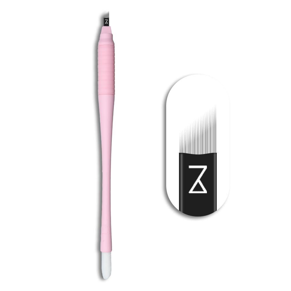 Mellie's Signature Microblading Eyebrow Pen (Pack of 10) - Disposable Microblading Pen with Sterilized Blade, Comfortable Rubber Grip and Pigment Sponge for Flawless Bro (Pink, C12 .15mm)