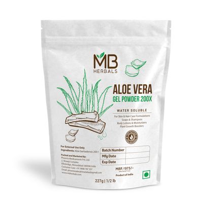 MB Herbals Aloe Vera Gel Powder 200X | 8 oz | Water Soluble Extra Moisutizing Aloe Vera Powder for Hydrating Face Packs and Hair Packs