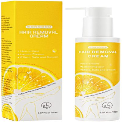 Sonobom Hair Removal Cream, Lemon Flavor, Painless, Non-Irritant for Sensitive Skin, 5.07 Fl oz, For Intimate Area, Arms, Legs, Underarms, Chest, Dermatologically Tested, Unisex