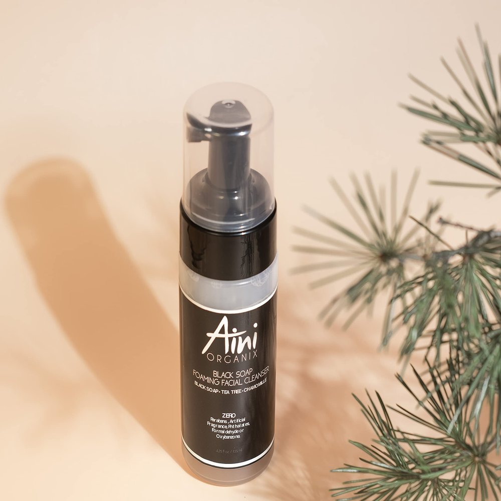 Aini Organix Black Soap Foaming Facial Cleanser Infused with Tea Tree Oil, Vitamin E and Aloe, 4.23 Ounce 125 ml
