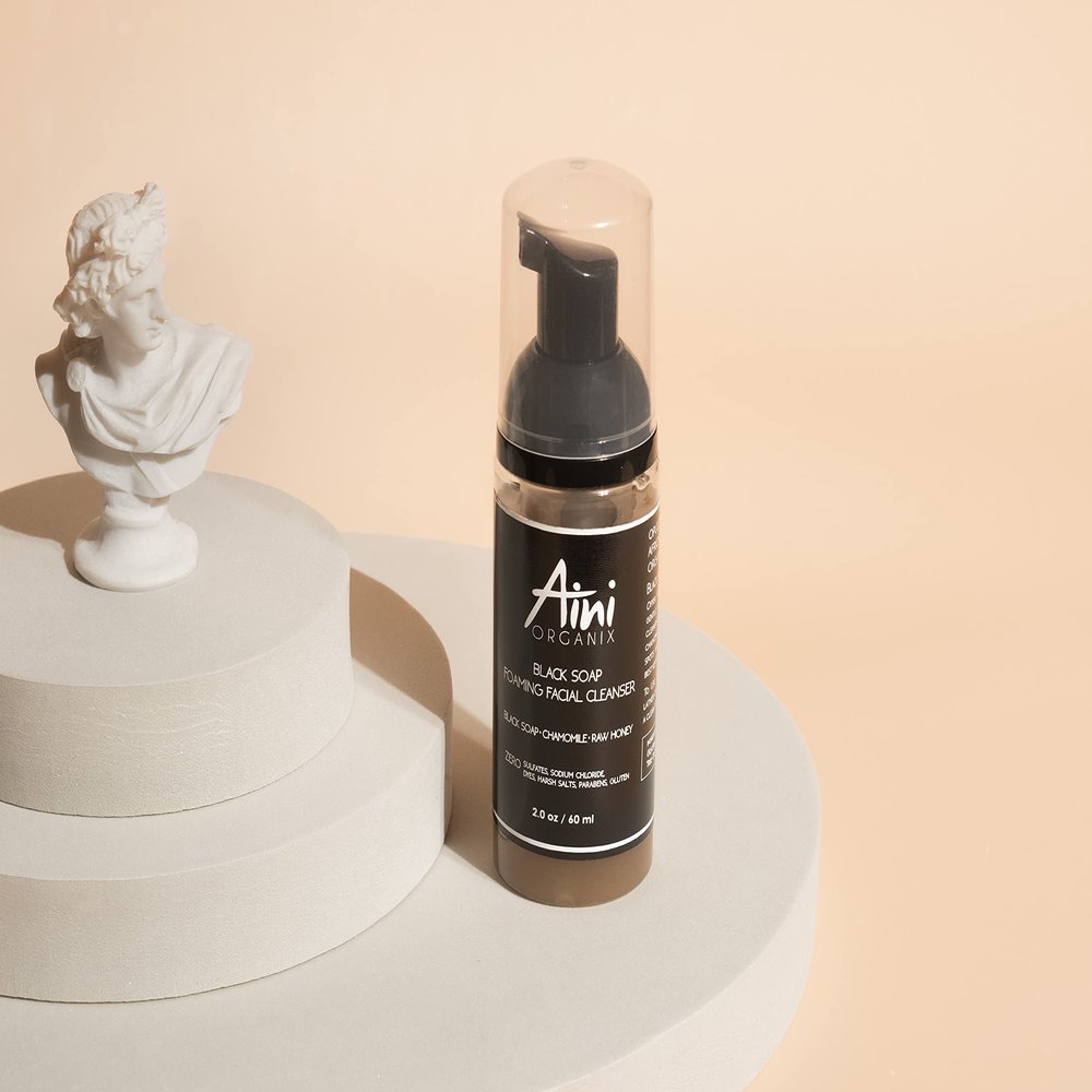 Aini Organix Black Soap Foaming Facial Cleanser Infused with Tea Tree Oil, Vitamin E and Aloe 2 Ounce / 60 ml