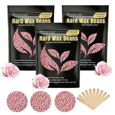 Auperwel Painless Hard Wax Beans for Hair Removal, 10.5oz Upgraded Formula for Face, Eyebrow, Brazilian Bikini with 10 Applicators (3 Rose)