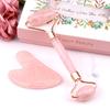 Jade Roller and Gua Sha Facial Tools Set, Natural Rose Stone Quartz Beauty Guasha Massage Facial Tools for Skin Care Routine (Pink) view 1