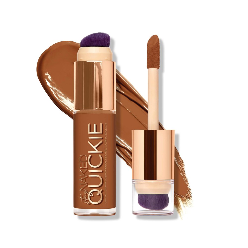 Urban Decay Quickie 24HR Full Coverage Waterproof Concealer (70WR - Deep Warm Red), Natural Matte Finish, Hydrating Vitamin E, Dual-ended Buffing Brush & Multi-use Applicator - 0.5 fl oz