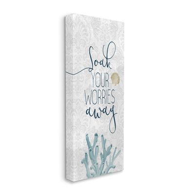 Stupell Industries Soak Your Worries Away Phrase Blue Coral Bathroom Shell