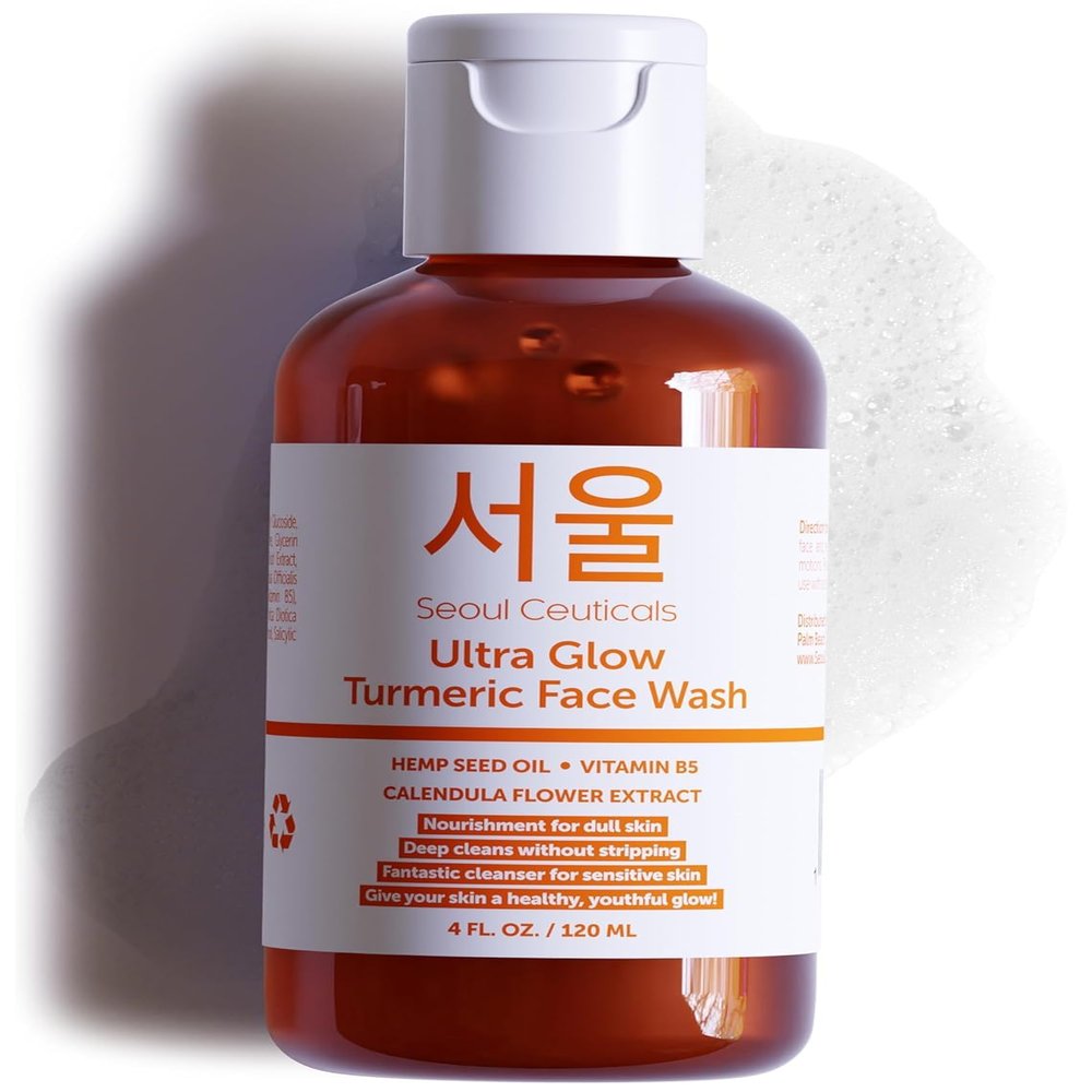 SeoulCeuticals Korean Turmeric Face Wash Cleanser Vegan Cruelty Free Korean Skincare Facial Cleanser K Beauty Skin Care for Dry Sensitive Skin 4oz