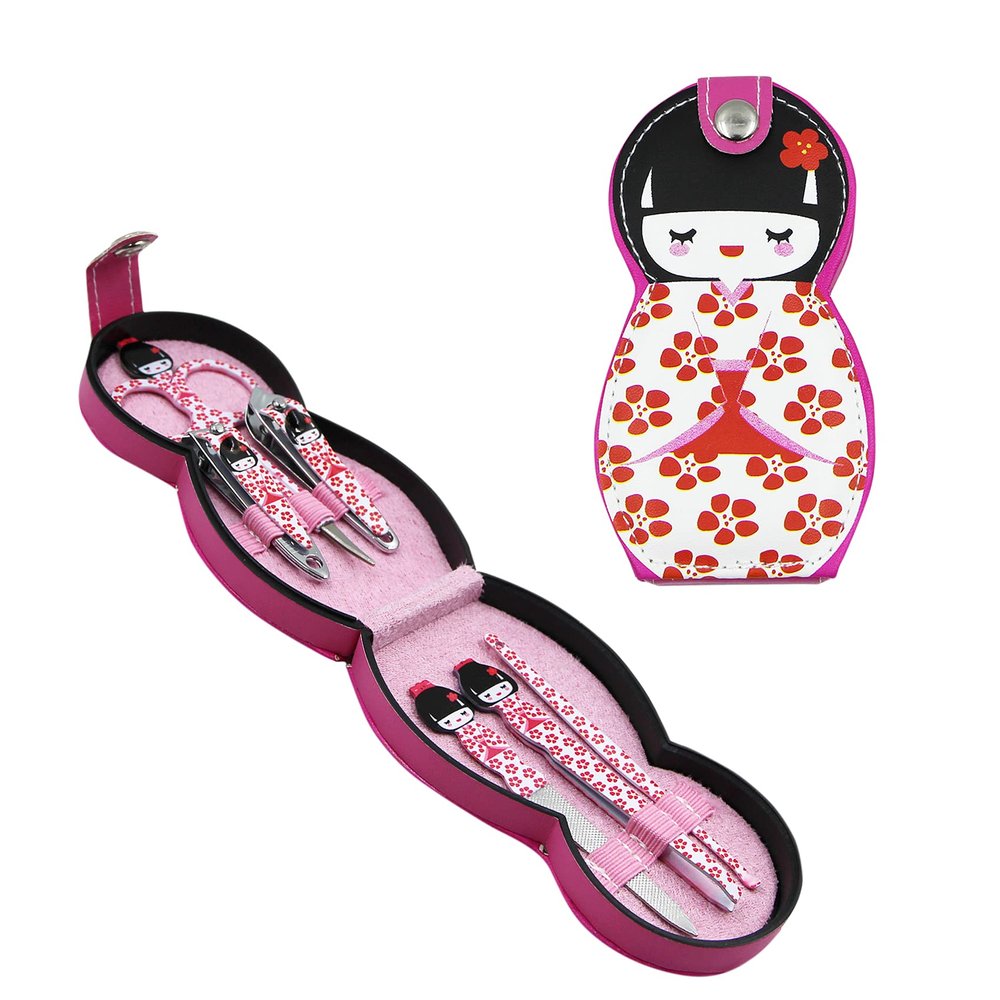 Aibearty Adorable Russian Doll Pattern Stainless Nail Clippers Set of 6Pcs, Professional Grooming Kit, Nail Tools with Luxurious Travel Case