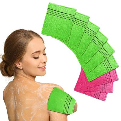 CUTIE MANGO Korean Exfoliating Bath Cloth Viscose Rayon Mitt Towel Glove [9-Pack] Asian Body Scrubbing Washcloth Pads for Deep Clean and Skin Massages (Green 6pcs + Red 3pcs)