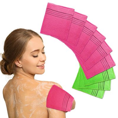 CUTIE MANGO Korean Exfoliating Bath Cloth Viscose Rayon Mitt Towel Glove [9-Pack] Asian Body Scrubbing Washcloth Pads for Deep Clean and Skin Massages (Green 3pcs + Red 6pcs)