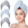 Hicober Microfiber Hair Towel, 3 Packs Hair Turbans for Wet Hair, Drying Hair Wrap Towels for Curly Hair Women Anti Frizz (Grey,Blue,Grey) view 1