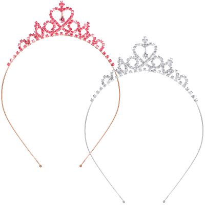 Chuangdi 2 Pack Princess Crown Tiara Crystal Headband Crown for Girls Women Heart Rhinestone Tiara for Birthday Wedding Party(Classic Style)