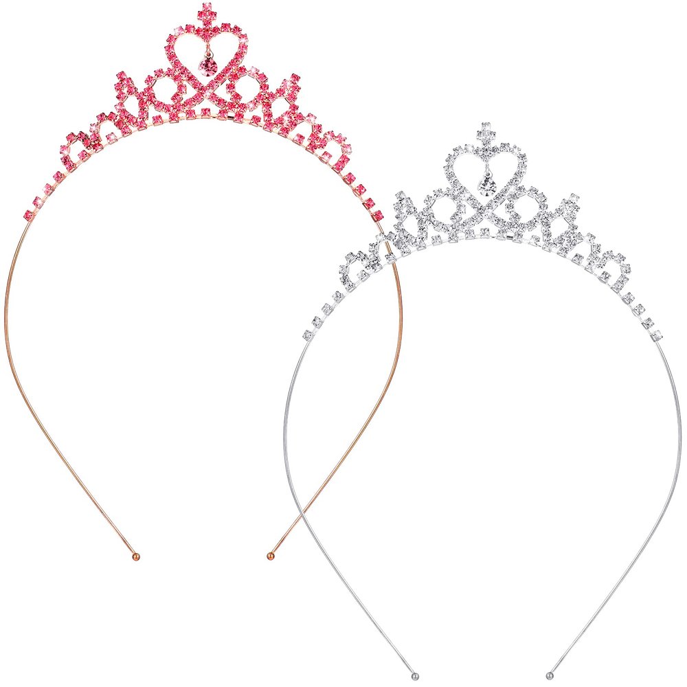 Chuangdi 2 Pack Princess Crown Tiara Crystal Headband Crown for Girls Women Heart Rhinestone Tiara for Birthday Wedding Party(Classic Style)