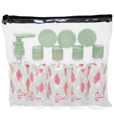 9 Piece TSA Approved Travel Bottle Set - BPA Free (Palm Leaves)