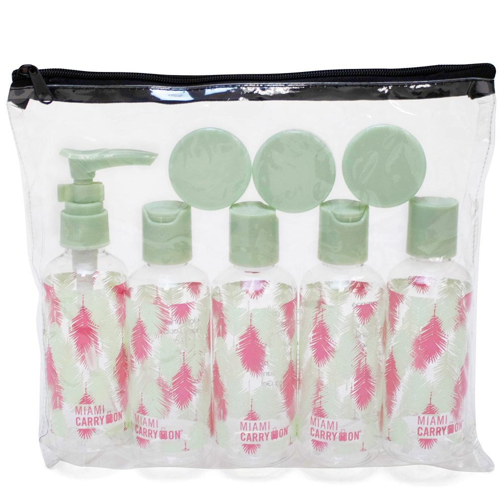 9 Piece TSA Approved Travel Bottle Set - BPA Free (Palm Leaves)
