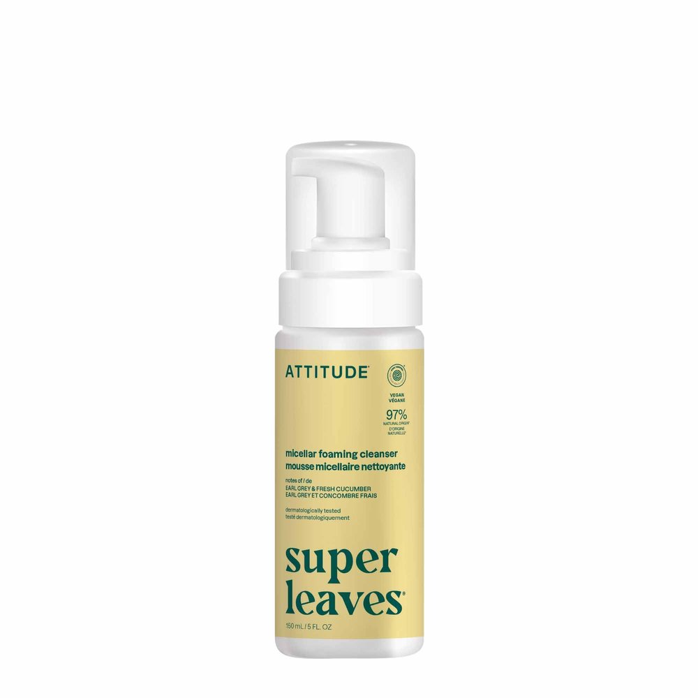 ATTITUDE Micellar Foaming Facial Cleanser, EWG Verified, Dermatologically Tested, Plant and Mineral-Based, Vegan, Earl Grey & Fresh Cucumber Scent, 5 Fl Oz