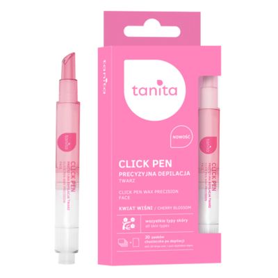 Tanita, Click Pen Precision Facial Hair Removal, Eyebrow and Mustache Removal Waxing, Wax Pen Kit + 20 Strips + Post Hair Removal Wipe, For All Skin Types, Pink