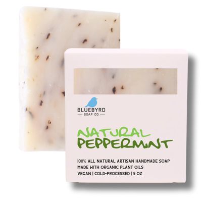 Bluebyrd Soap Co. Natural Peppermint Bar Soap - Organic Real Mint, Exfoliating - Refreshing Body Wash For Men & Women - Natural Plant Oils (Peppermint)