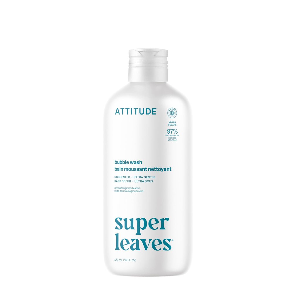 ATTITUDE Bubble Bath, EWG Verified, Plant and Mineral-Based, Dermatologically Tested, Vegan Body Care Products, Extra Gentle, Unscented, 16 Fl Oz