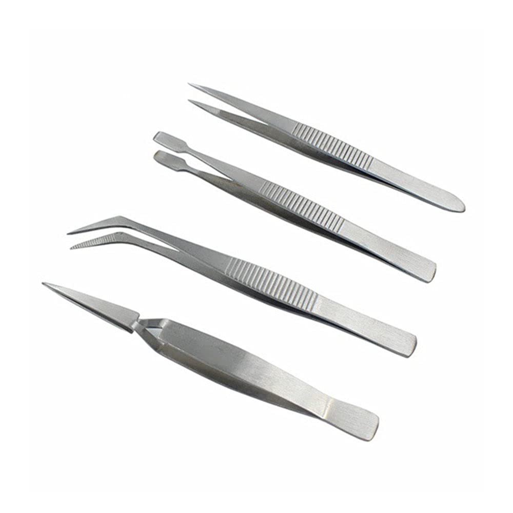 4Pcs Alloy Steel Tweezers, All-Purpose Forceps Tweezers Tongs, Tweezer Set for Crafting Repairing