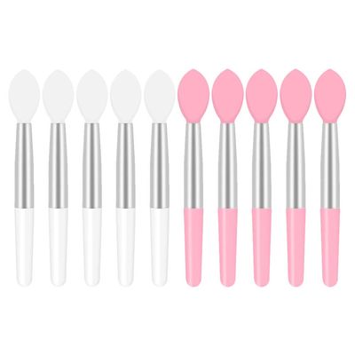 10 Pieces Silicone Lip Brush, Soft Cleaning Lip Brush Makeup Eyebrow Lipstick Applicator Beauty Tool (Pink, White)