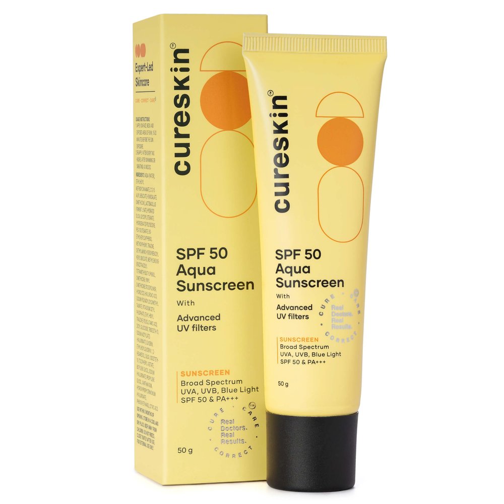 Cureskin SPF 50 Aqua Sunscreen with Advanced UV Filters | Broad Spectrum Sun, UVA, UVB, Blue Light Protection, SPF 50 & PA+++, 1.76 Ounce (Pack of 1)