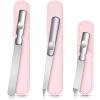 3 Pcs Stainless Steel Nail Files Kit with Leather Case, Double Sided Metal Nail Files with Anti-Slip Handle for Women and Men, Metal File Buffer Manicure Pedicure Tools for Fingernail Toenail(Pink) view 1