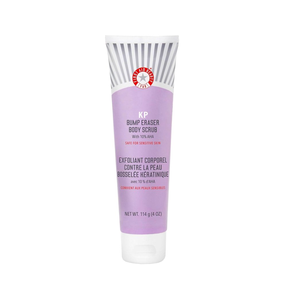 First Aid Beauty - KP Bump Eraser Body Scrub with 10% AHA, Keratosis Pilaris Skin Exfoliater with Glycolic and Lactic acids, Helps Reduce Chicken Skin Bumps, Safe for Sensitive Skin, 4 oz
