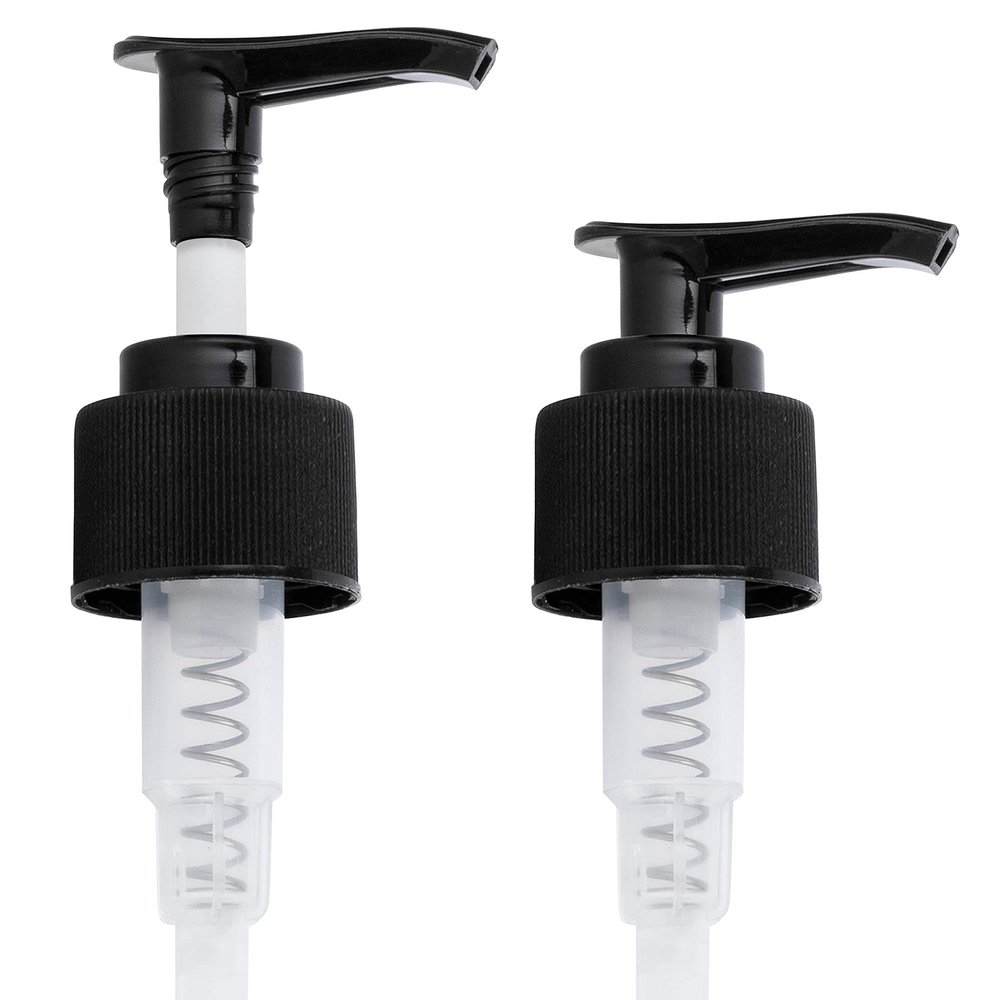 28/410 Black Ribbed Lotion Soap Pump Two Toned Top Closure, 9.625 inch dip Tube Length (96 Pack)
