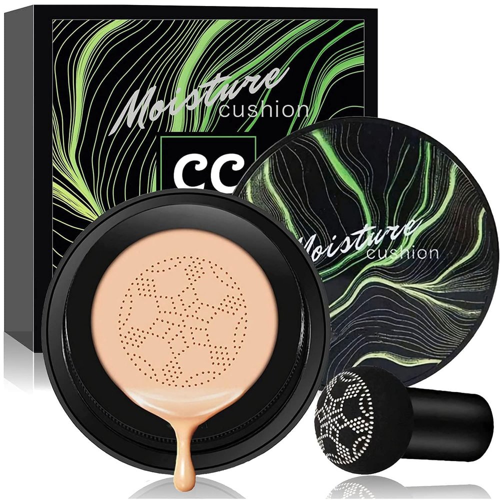 Air Cushion CC Cream Mushroom Head Foundation, Moisturizing Concealer Makeup Base, Full Coverage, Nude Long Lasting Waterproof Matte BB Cream (Natural)