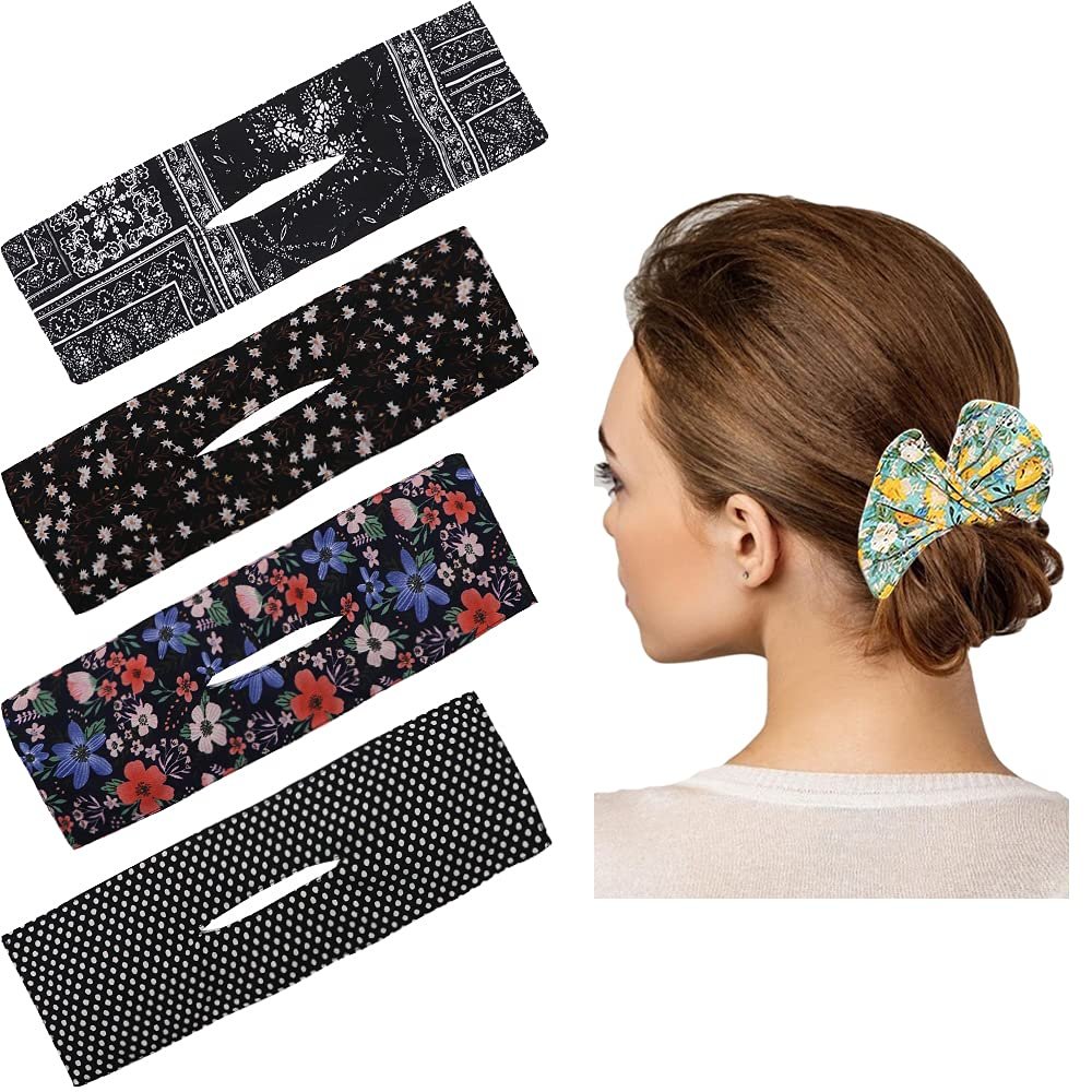 4Pcs Magic Donut Hair Bun Maker for Women, Soft Black Deft Bun for Hair Bands Big French Twist Hair Clip to Twist Bun (Black)