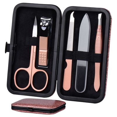 HANTEKAS Manicure Set Nail Clippers Kit 5 Pieces in 1 Stainless Steel Professional Grooming Nail Care Tools Including Nano Glass Nail Shiner Buffer File Gift for Men Husband Boyfriend Parents Women