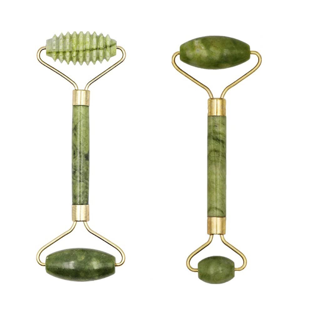 2pcs Facial Massager Roller Guasha Board Flat, Natural Jade Stone Eye Neck Thin Lift Relax Slimming Face Massage Tools-N Set