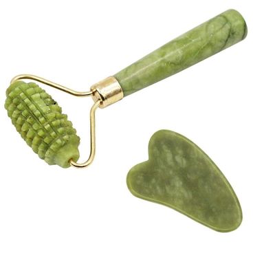2pcs Facial Massager Roller Guasha Board Flat, Natural Jade Stone Eye Neck Thin Lift Relax Slimming Face Massage Tools-J Set