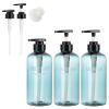 Shampoo Bottles with 2 Extra Pumps, Segbeauty 3pcs 16.9oz Bathroom Shampoo and Conditioner Dispenser with Funnel, 500ml Empty Plastic Refillable Shampoo Bottles for Shower, Large Pump Bottles Blue view 1