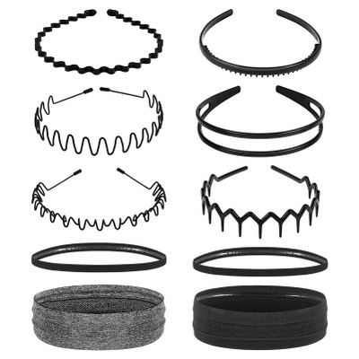 10Pcs Metal Hair Bands Unisex Metal Spring Headband Plastic Comb Hairbands Sport Headbands Sweatband for Home, Outdoor, Sport, and Yoga