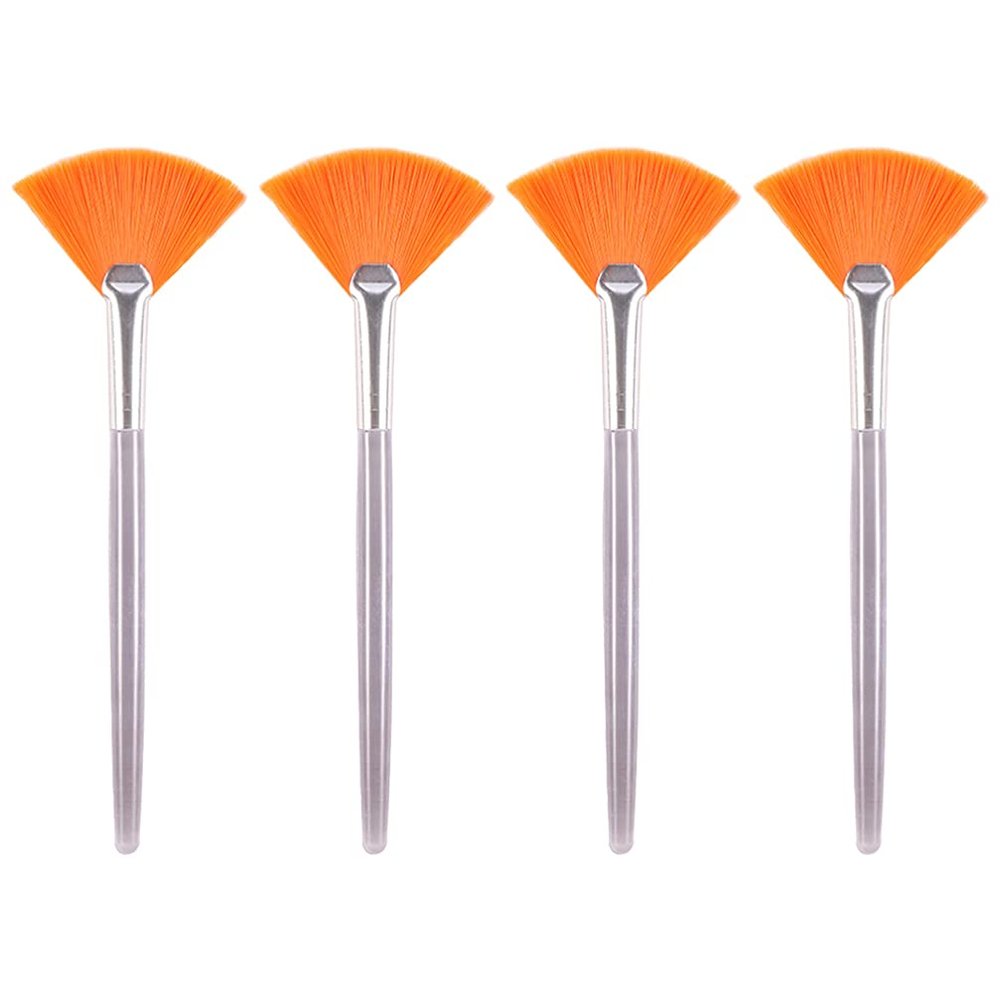 SOLUSTRE 4pcs Fan Makeup Brush Portable Cosmetic Tools for Facial Masks Easy Application for Skincare Products Synthetic Bristles for Women and Girls