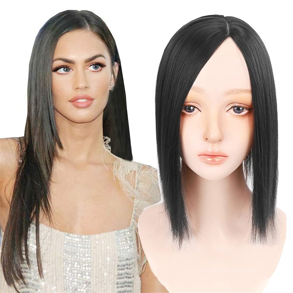 Remanbo Left Part Hair Topper Wiglet Hairpieces for Women with Thinning Hair 14" Clip on Wiglet Toppers Toupee, Black Brown