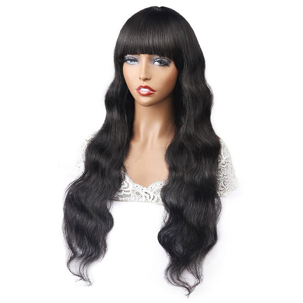 100% Brazilian Human Hair Machine made Wig Body Wave 8-32inch Natural Black (28in)