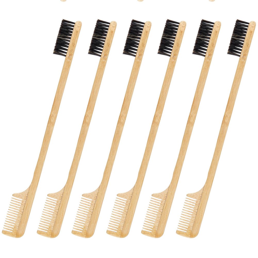 Geiserailie 3 Pieces Moustache Comb and Brush Beard Edge Brushes 2-in-1 Sapling Wood Mustache Comb Gentle Control Bamboo Eyebrow Hair Tool