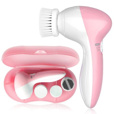 Electric Facial Cleansing Brush for Women, 3-in-1 Face Cleanser and Exfoliator Brush with 3 Brush Heads, 2 Speeds, Waterproof Spin Brush, Travel Size Case, Perfect Christmas Day (Pink)