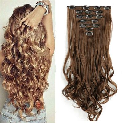 RemeeHi Clip in Hair Extensions 7 PCS Full Head 22 inch Curly Wave Synthetic Clip Hair Piece Wavy Hairpiece for Women Girls SC88-1B#