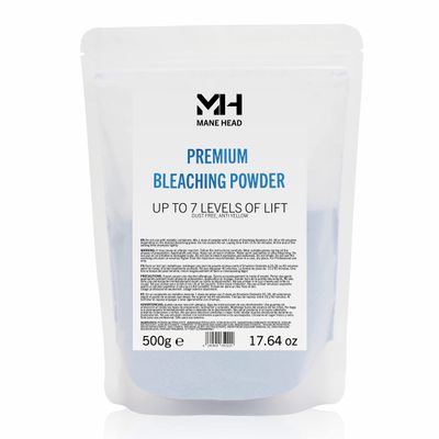 MANE HEAD Blue Premium Dust-Free Bleach Powder for Hair  Anti-Yellow Formula, Up to 7 Levels of Lift, Professional Hair Lightener & Bleach Powder  17.64 oz / 500g