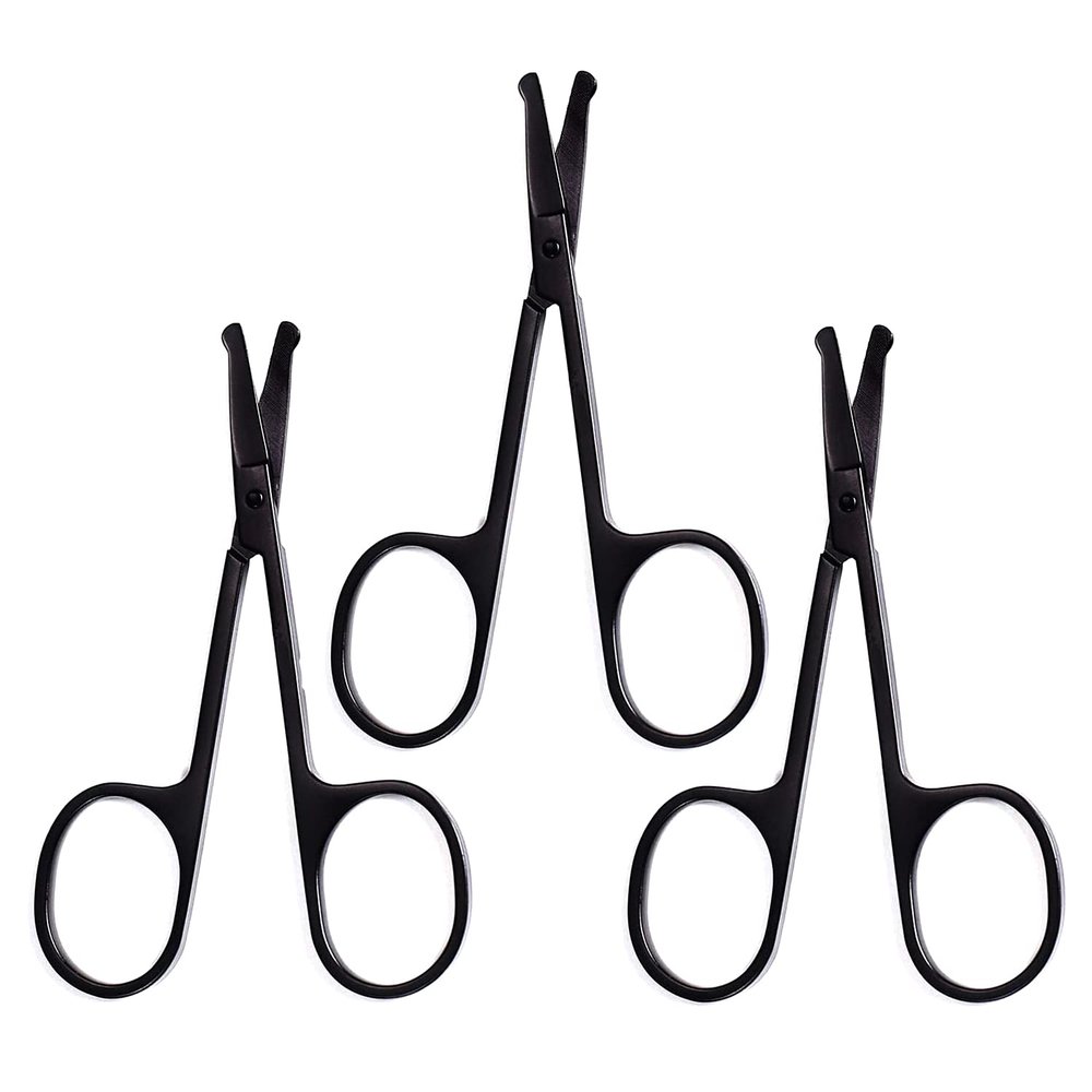 AAProTools 3 Pieces Nose Hair Scissors Rounded Tip Scissors Facial Hair Scissors Stainless Steel Blunt Tip Scissor for Eyebrows, Nose, Moustache, Beard, Grooming (Black)