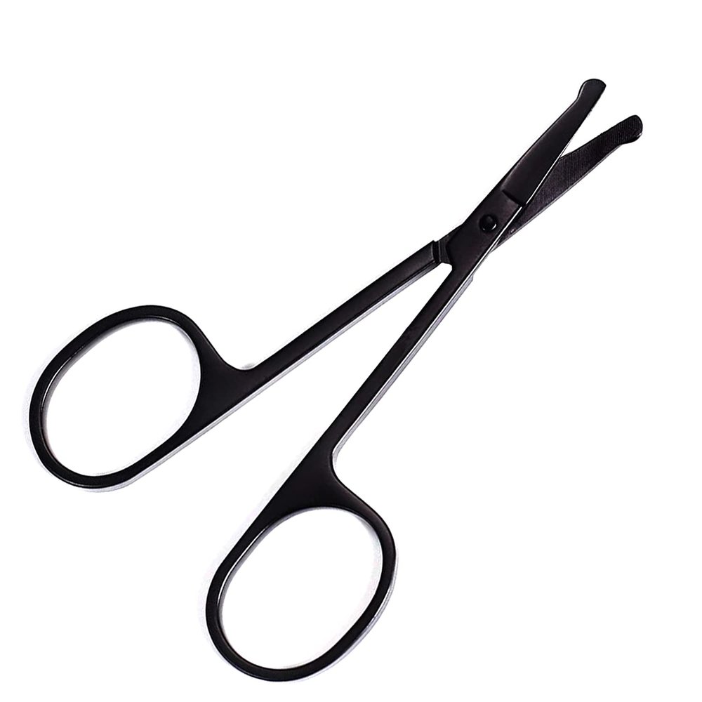 AAProTools Stainless Steel Rounded Nose Hair Eyebrow Beard Mustache Trimming Scissors Safety Grooming Trimmer Full Black
